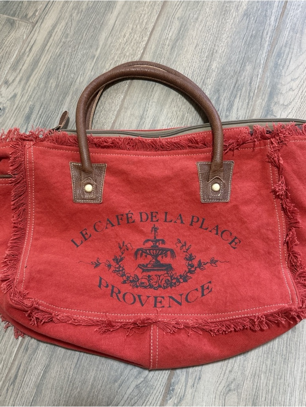 Myra Bag Le Café de la Place Provence Red Canvas Tote Bag Western Boho Vibes
